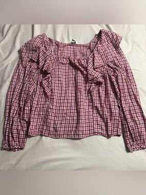 J.Crew red gingham ruffle blouse (Size M)